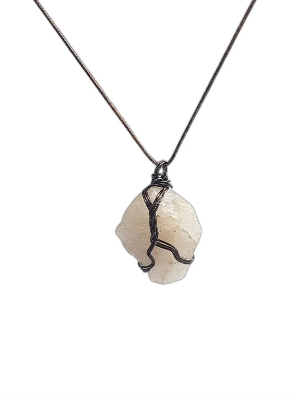 Raw Natural White Stone Handwíred Pendant w/ Cord Necklace NWOT